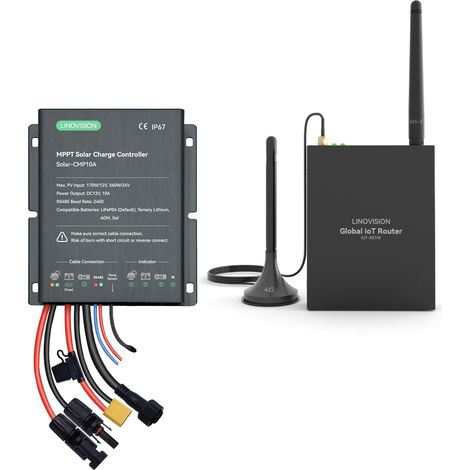 Contrôleur de Charge Solaire MPPT 12V/24V 10A avec Connectivité Cellulaire 4G LTE, 5GB de Données pendant un an, Système d'alimentation Solaire pour Lampadaire (1/5)