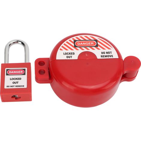 Dispositif de consignation avec cadenas de sécurité, résistant à la chaleur et aux chocs, pour robinet d'eau et de gaz. Verrouillage de vanne avec cadenas de sécurité intégré.