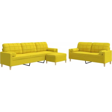 Maison Exclusive - Set Divani 3 pz con Poggiapiedi e Cuscini Giallo Chiaro Tessuto