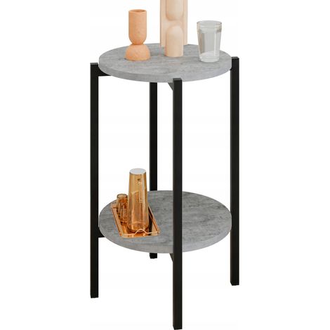Mesita auxiliar redonda tipo loft con estante, 35x35x62 cm, metal negro. (1/5)