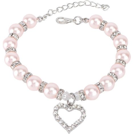 Halskette mit Kristallherzanhänger für Haustiere, Größe S, rosa Perlen (1/5)