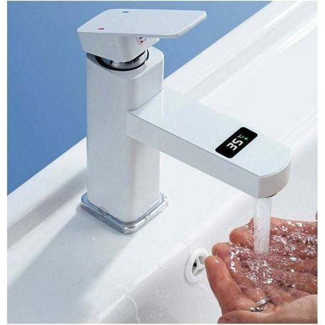 Robinet mitigeur lavabo - ZOR® - Laiton pur - Mousseur Neoperl - Chromé+blanc - Bonde d'évacuation - Valve en céramique (1/4)