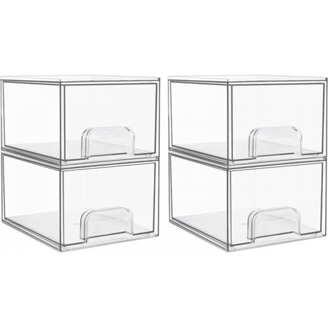 Conteneurs de rangement empilables en acrylique transparent pour organiser et ranger les articles de toilette dans la salle de bain, sous l'évier, dans la cuisine et le garde-manger, paquet de 4 (1/4)