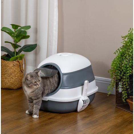 Lettiera chiusa per gatti fino a 5 kg bianca e grigia 52 x 41 x 38 cm pieghevole (1/5)