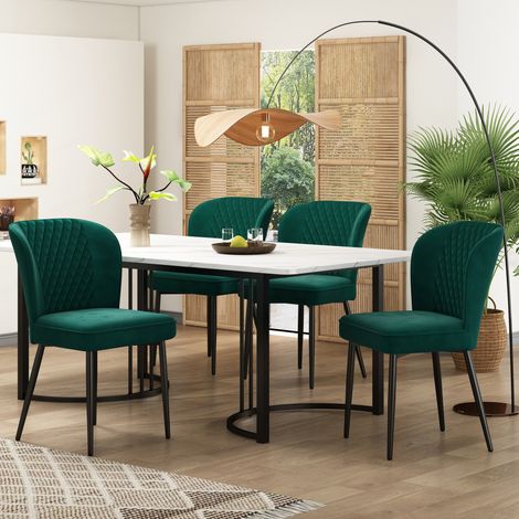 Mesa comedor con cuatro sillas tapizadas verde oscuro OKMYHOME (1/5)