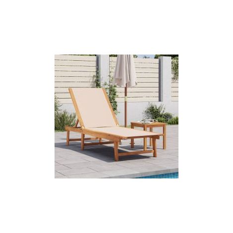 Chaise longue crème bois d'acacia solide et textilène (1/5)