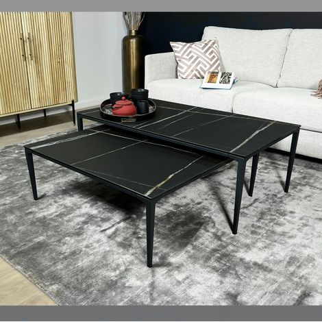 Table basse gigogne en céramique noire marbrée (lot de 2) LOMBARDIE (1/4)