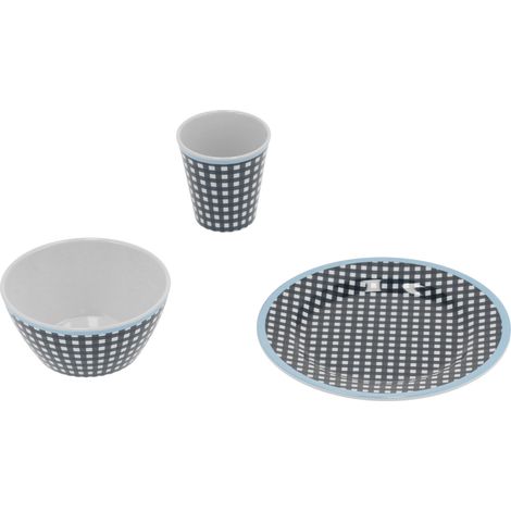 AB06010+BT009+CH62 Ensemble de vaisselle à salade de fruits, bol et assiette à carreaux bleu foncé (1/5)
