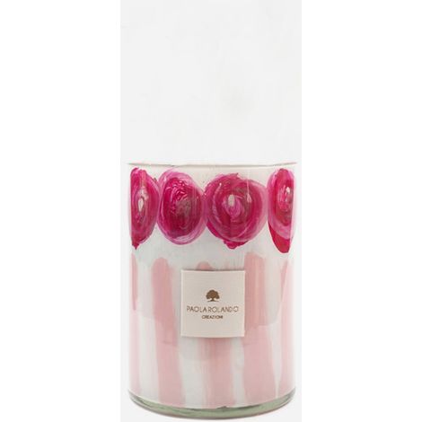 Vaso in vetro decorato a mano per arredamento elegante Le Rose H 20 - Rosa