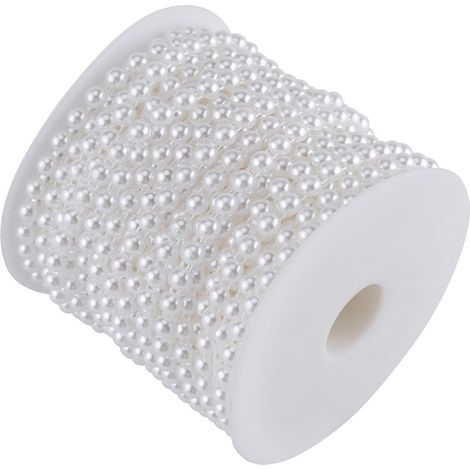 Guirlande de perles demi-rondes imitation coton double fil 25 m/rouleau pour mariage (blanche) (1/5)