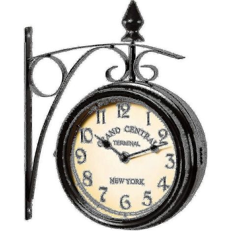 Horloge murale double face style gare, noire, design vintage. (1/5)