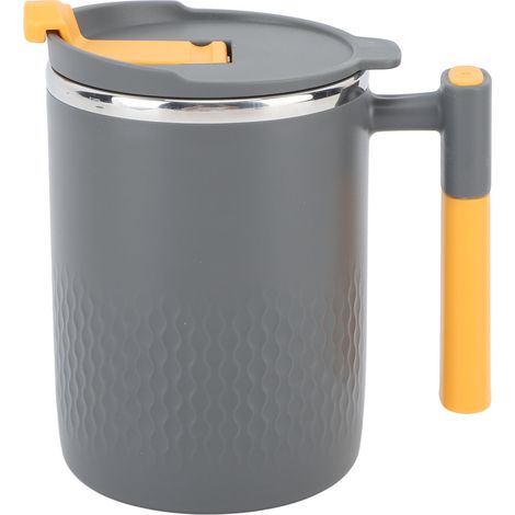 Tasse thermique isotherme 450 ml en acier inoxydable 304, avec anse et couvercle, pour petit-déjeuner à domicile, bureau, gris foncé (1/5)