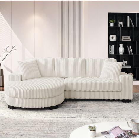 Ecksofa L 256,5 x 133,5 x 89 cm in Beige mit Cordbezug, wechselbarem Hocker und 2 Kissen (1/5)