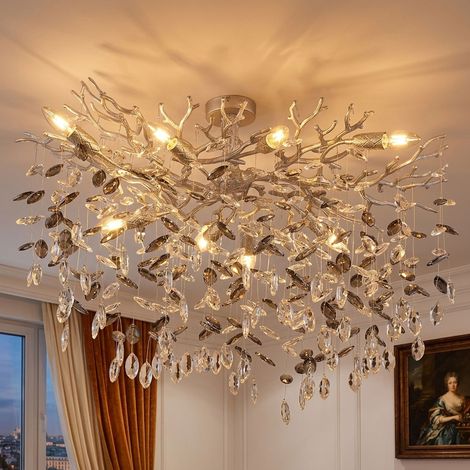 Lampada da soffitto a LED, lampadario, argento, cristalli, color fumo, L 85 cm (1/5)