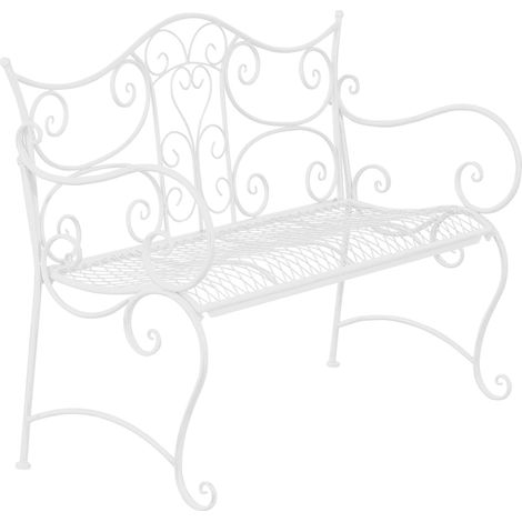 Panca da giardino con braccioli dal design rustico larghezza 113 cm metallo bianco 100002947