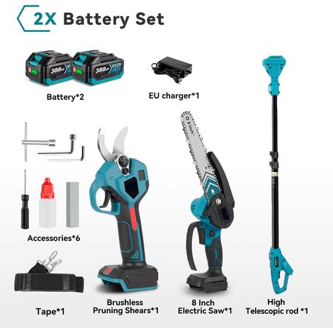 Élagueuse télescopique sans balais – 3 positions – Set 8 pouces (32 mm) – 2 batteries – Pour Makita (1/5)