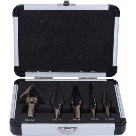 5Pcs HSS Forets étagé Mèche conique Trépan à redan kit Outil électrique avec Boîte range (1/5)