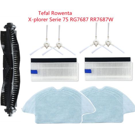 Zubehör für den Rowenta X-plorer Serie 75 RG7687 Saugroboter: Rotationsbürste, Seitenbürste und Ersatzfilter. Kompatibel mit dem Rowenta Saugroboter.