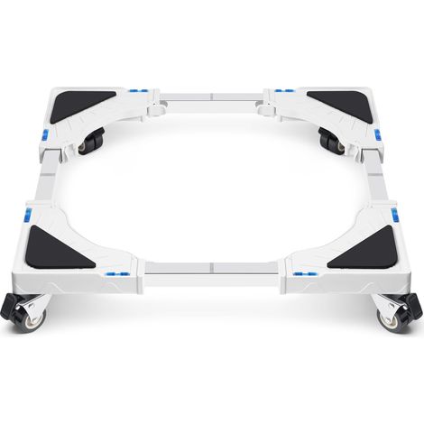 Support socle pour lave-linge, largeur réglable 40 à 60 cm, charge max 200 kg, 4 roulettes pivotantes avec freins, anti-vibrations et silencieux, pour réfrigérateur et sèche-linge, blanc (1/5)