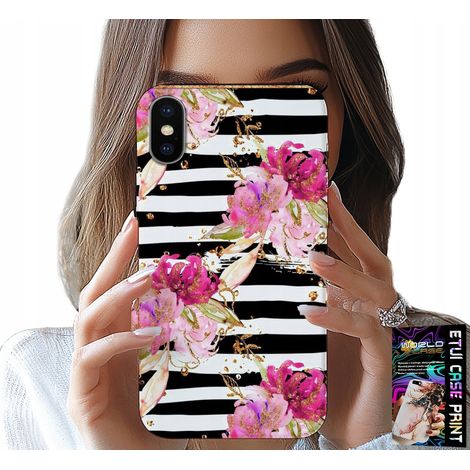 Funda para iPhone X / XS - Flores con rayas blancas y negras (1/5)