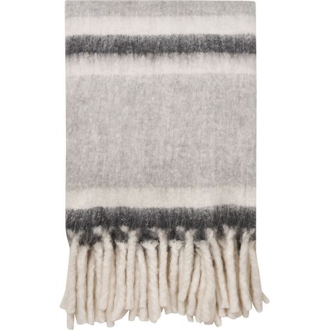 Plaid Carmel in misto lana grigio e bianco con frange 130x170 cm