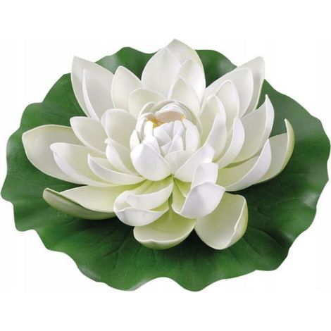 Nénuphar Artificiel - 28 cm - Décoration Flottante pour Bassin Étang Fontaine - Blanc Neige et Vert Naturel - 1 Pièce