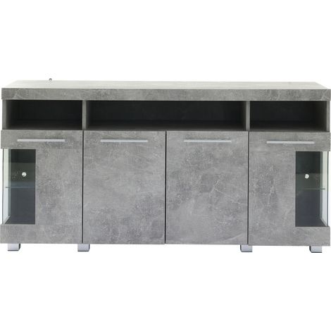 Sideboard Wohnzimmer 140 x 40 x 70 cm Betongrau mit LED aus MDF und gehärtetem Glas (1/5)