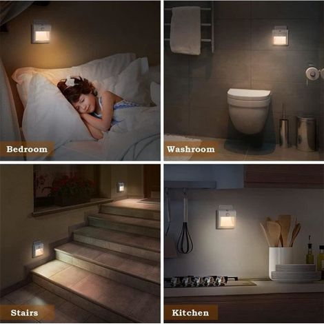 Veilleuse Prise Electrique, [Lot de 2] Veilleuse avec Détecteur de Mouvement (ON/AUTO/OFF), Veilleuse LED Dimmable 3500K Blanc (1/4)