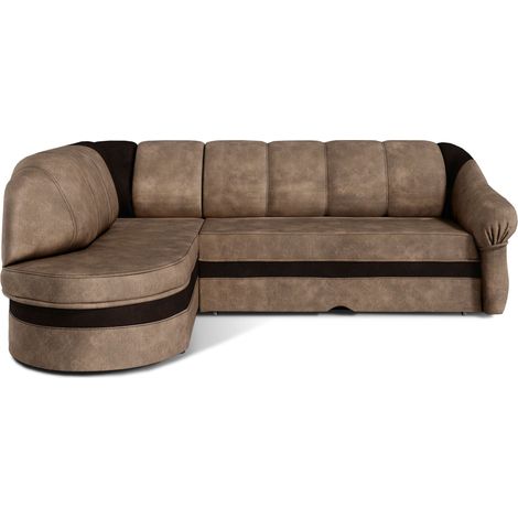 Canapé d'angle gauche convertible velours marron clair et marron foncé Sundy 250cm (1/5)