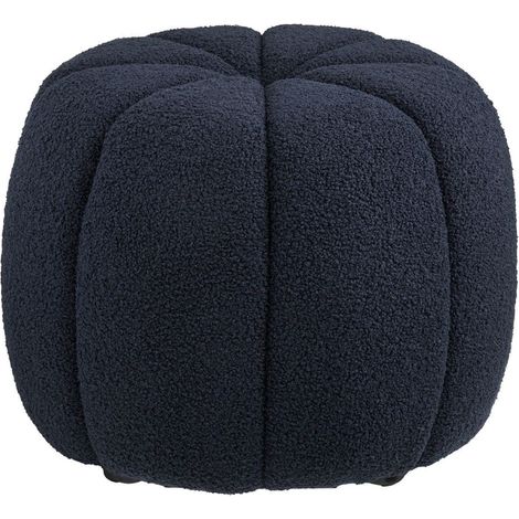 Pouf Rond en Tissu Bouclé bleu marine Pieds MDF - PUMBA (1/4)