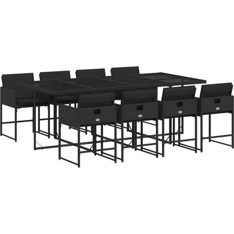 vidaXL Set da Pranzo da Giardino 9 pz con Cuscini Nero in Polyrattan