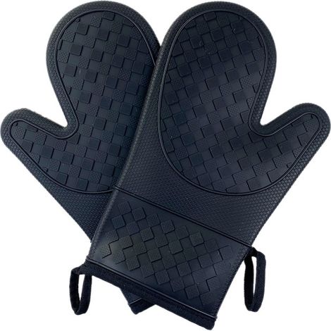 Gants de cuisine en silicone résistant à la chaleur, noirs, pour la cuisine et le barbecue (1/4)