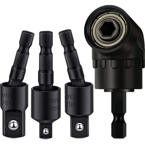 Winkelbohradapter, 4-in-1-Schlagbohrverlängerung, 360° drehbarer Schlagbohradapter für 6,35 mm, 9,5 mm und 12,7 mm Bohrer, 105°-Winkelbohrer für Heimwerker, Werkstätten und industrielle Anwendungen