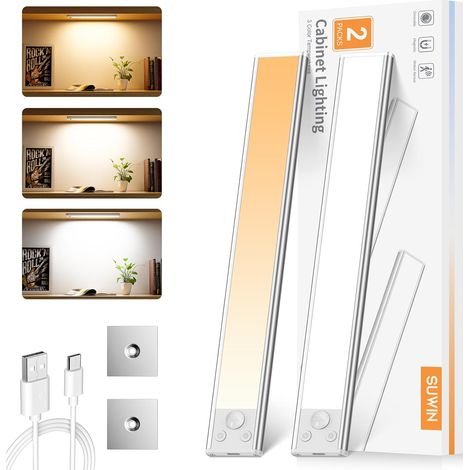 Eclairage Cuisine Sous Meuble, 30CM Lampe Placard, Reglette Led Rechargeable Usb avec Détecteur de Mouvement 3 Modes D’Éclairage, Pour Cuisine, Placard, Escalier, Miroir, Mur - 2 Pack (1/5)