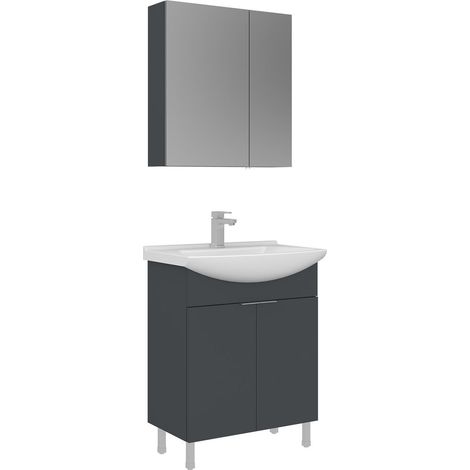 Ensemble Meuble Vasque avec Miroir (2 Pièces) "Purus 65" - 65 x 50 x 83 cm - Matte Anthracite (1/3)