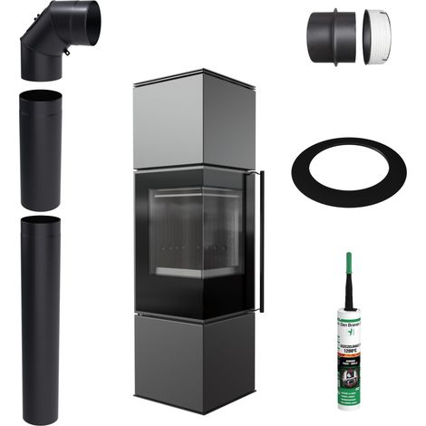 KRATKI REN M/L Kaminofen 7 kW Ø 150 Schwarz Montageset Selbstschließend (1/5)