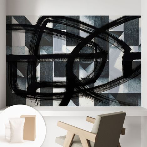 Papier peint intissé à motifs décoratifs pour salon chambre et bureau Décoration murale élégante avec colle Géométrie expressive 104x70 cm (1/5)