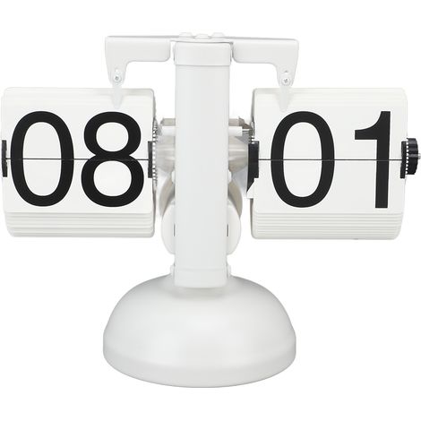 Horloge de bureau à grands chiffres, à piles, en acier inoxydable 304, style rétro, affichage 24 heures, blanche, idéale pour la maison et le bureau. (1/5)