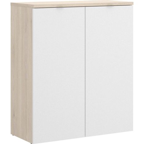 Dmora – Armoire basse à 2 portes 79x40x96 cm – Panneau mélaminé résistant aux chocs – Structure modulaire avec étagères réglables – Blanc et chêne - 79x40h96 (1/5)