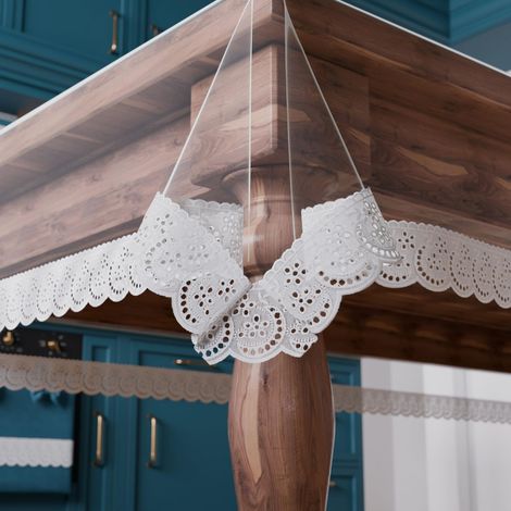 Nappe Transparente en PVC laminé Anti-Taches avec Bordure en Dentelle Sangallo – Protection pour Table de Cuisine et de Salle à Manger, 4 Places (140x140 cm) Carrée (1/2)