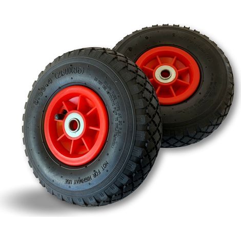 Kibros – Set de 2 roues gonflables pneumatiques Ø 260 mm 75 mm – Alésage 16 mm – Pour sols irréguliers – Jante synthétique renforcée (1/5)