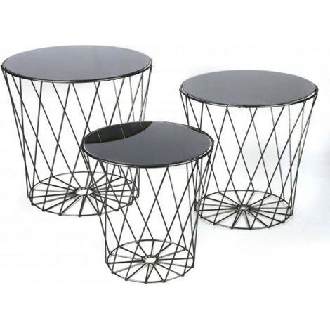 Lot 3 tables d'appoint - D 39 cm x 37,5 cm - Noir - Livraison gratuite
