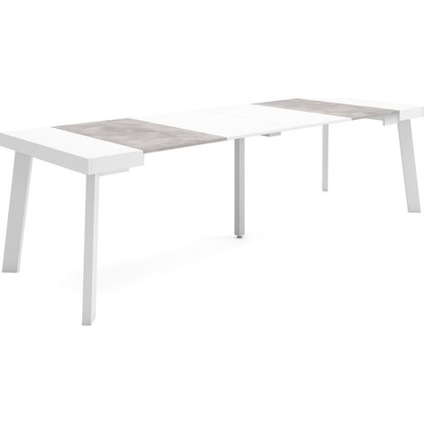 Skraut Home - Table console extensible, Console meuble, 260, Pour 12 personnes, Pieds en bois, Style moderne, Blanc et Gris Ciment (1/5)