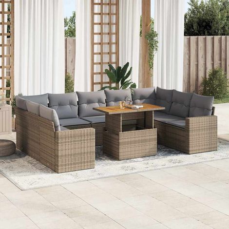 Ensemble canapé-jardin modulaire résine tressée 10pcs beige avec table extensible et rangement intégré (1/5)