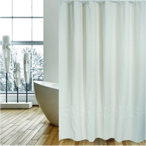 Rideau de douche Coton & Polyester CORDELE 180x200cm QUALITE PREMIUM Beige - Anneaux inclus MSV (1/5)