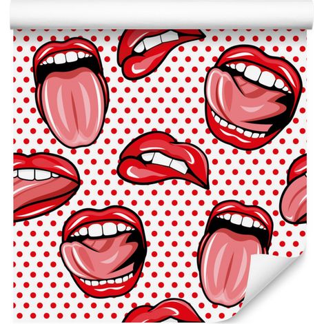 Papel pintado de labios con retratos de estilo pop art para salón y dormitorio, 50x1000 cm. (1/5)