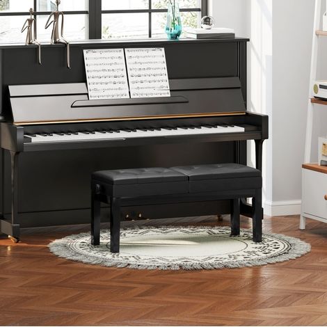 Panca pianoforte regolabile con vano contenitore, 105 x 37 x 48-58 cm, similpelle nera (1/5)