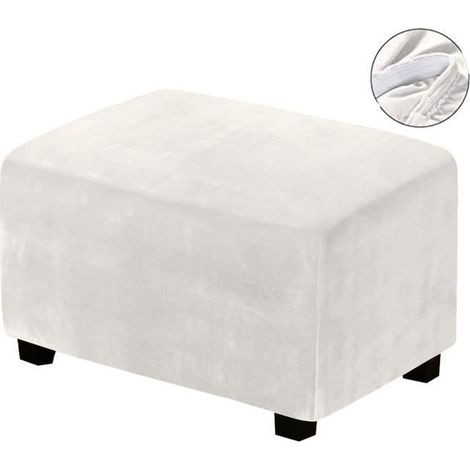 Housses de Pouf Extensibles,ANNEFLY Housse ottomane en Velours Housse de Repose-Pieds Rectangle Housse de Protection,Ivoire (1/4)