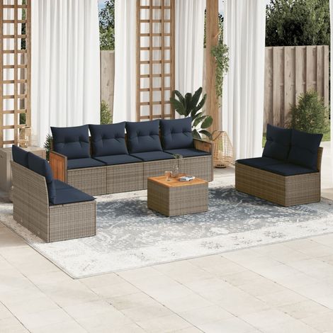 9-teiliges Gartensofa-Set mit Kissen, grau, Polyrattan (1/5)