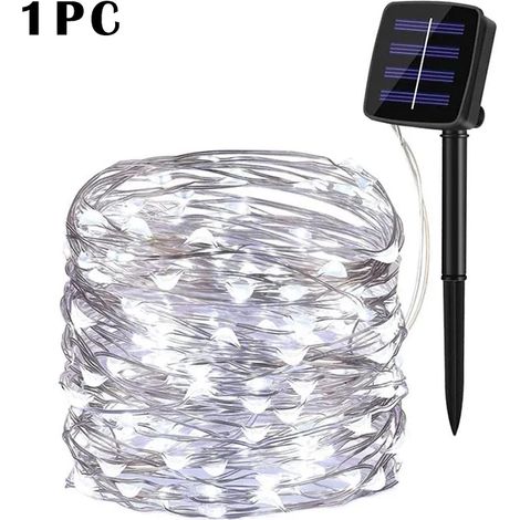 Guirlande lumineuse solaire LED blanche de 7 m (1 pièce) - 50 LED - Décoration de jardin féérique - Étanche - Idéale pour Noël et autres occasions. (1/5)